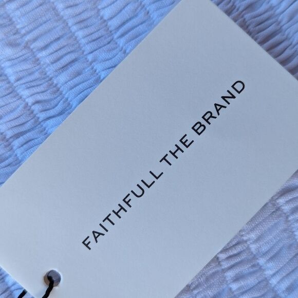 Faithfull the Brand Linen Smocked Tayari Midi Beachy Dress Women's 8 White NWT - Picture 14 of 16